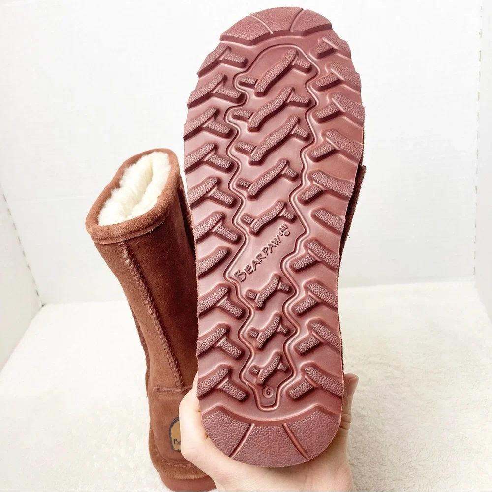 BEARPAW SHERPA LINED SUEDE BOOTS SIZE 6 WOMENS BROWN TALL